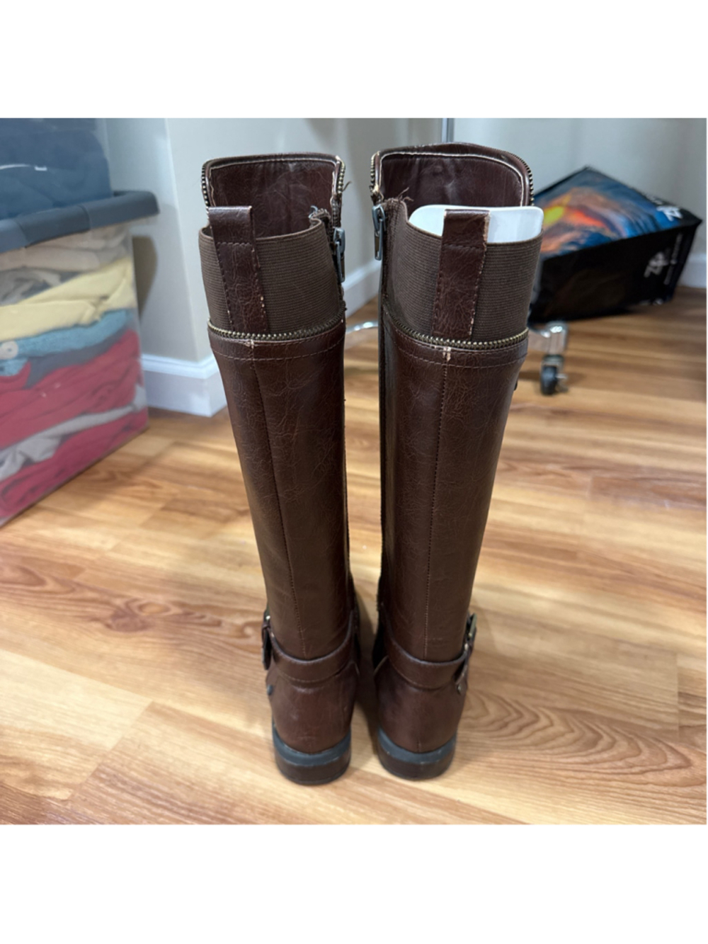Women's Guess Brown Knee-High Riding Boots with Buckle Detail - Picture 6 of 8